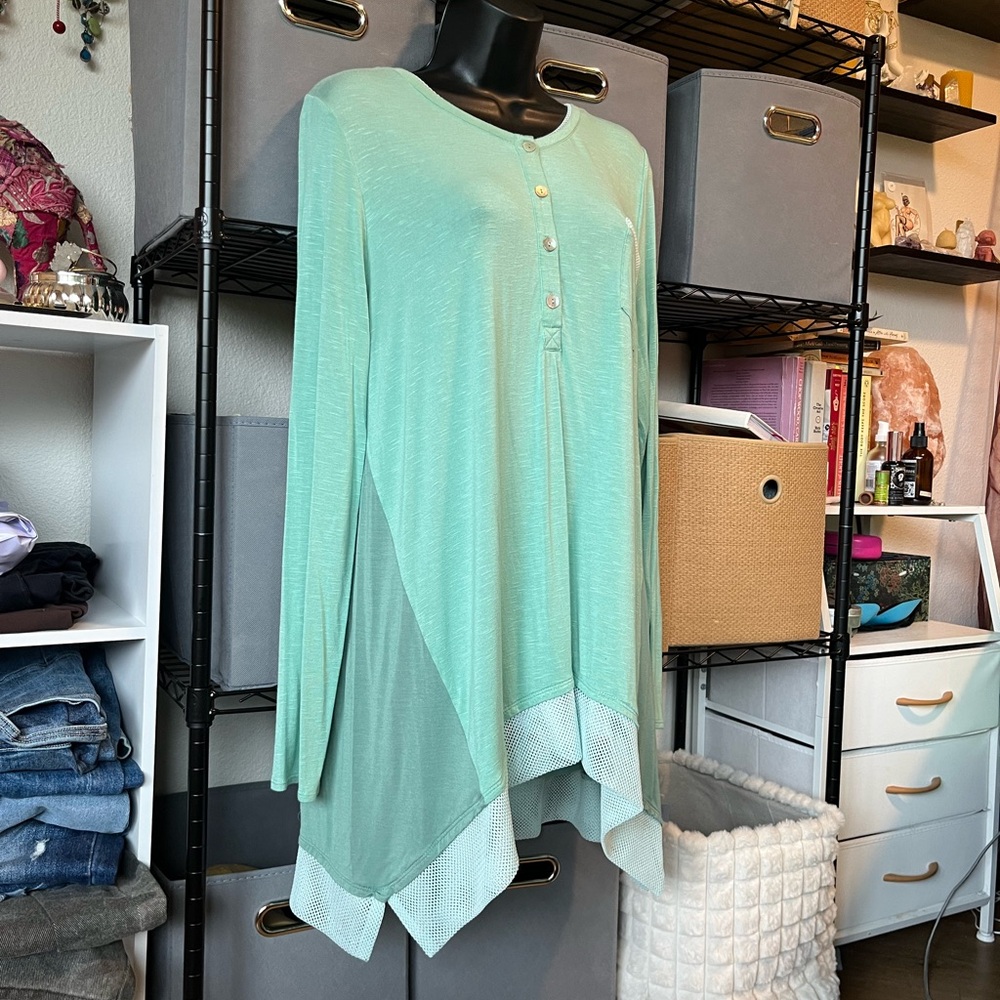 LOGO by Lori Goldstein Mint Green Layered Henley Tunic